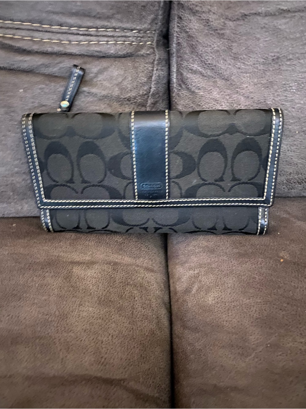 Coach Black Signature Jacquard Fold Wallet with Leather Trim